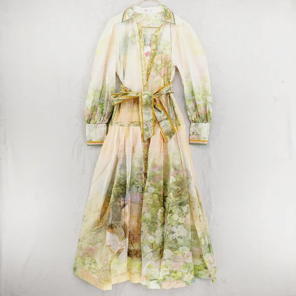 green emerald velvet dress Cream & Sage Palm Print Maxi | Made in USA